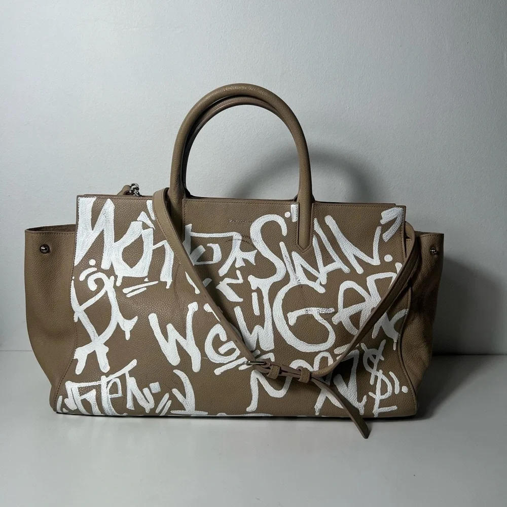 Saint Laurent YSL Rive Gauche 2Way Graffiti Top Handle Crossbody Tote Bag Purse - Picture 3 of 13